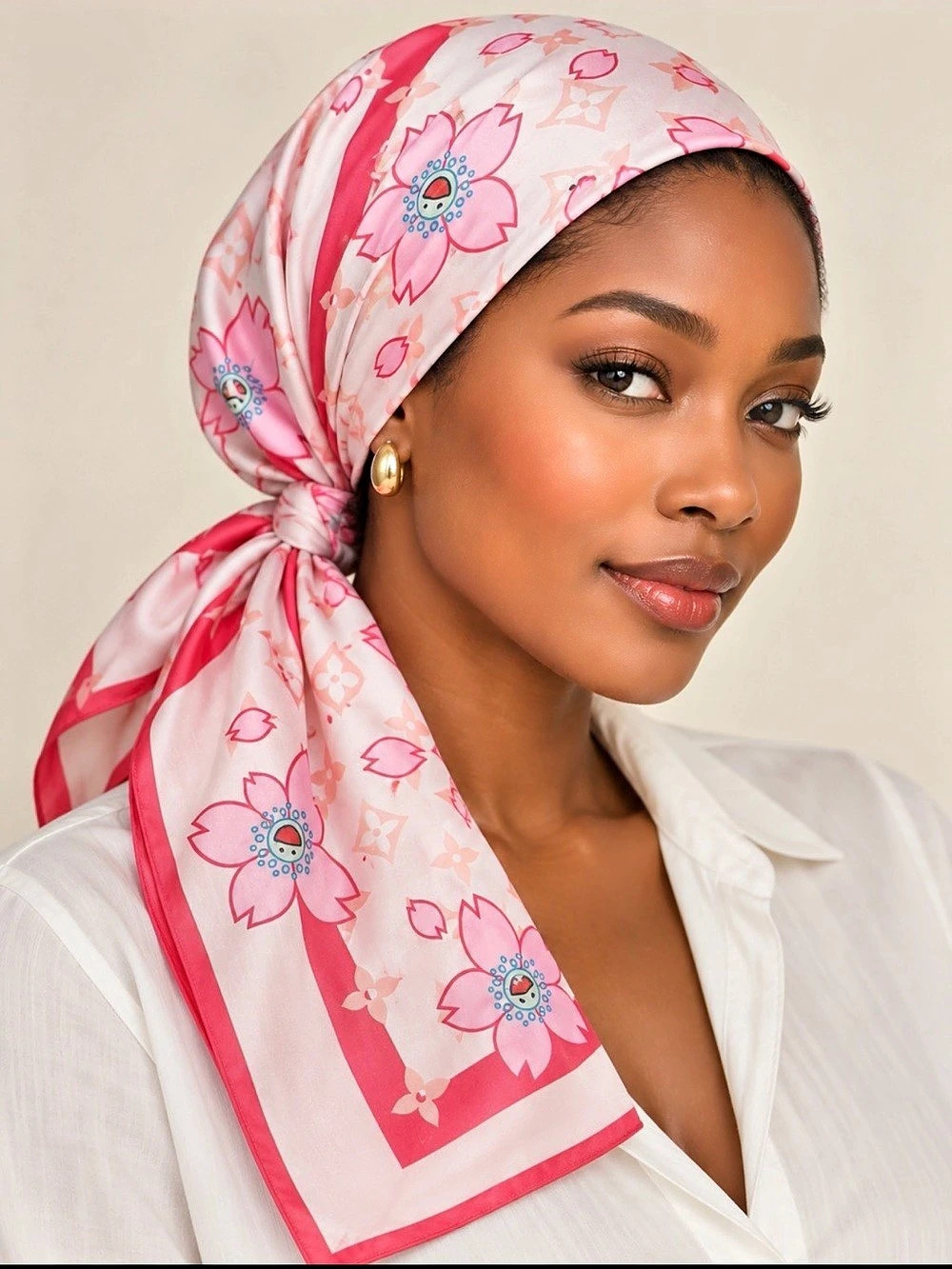 Louis Vuitton x Takashi Murakami Monogram Cherry Blossom Square 70 Pink Scarf